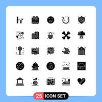 solido glifo imballare di 25 universale simboli di sicurezza fortuna emoji ferro di cavallo Festival modificabile vettore design elementi