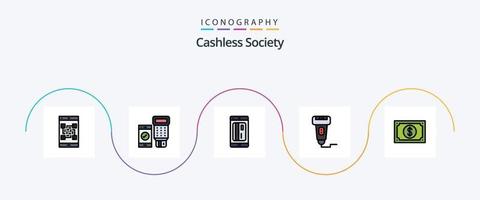 senza soldi società linea pieno piatto 5 icona imballare Compreso pagamento. senza soldi. scansione. digitale. senza soldi vettore