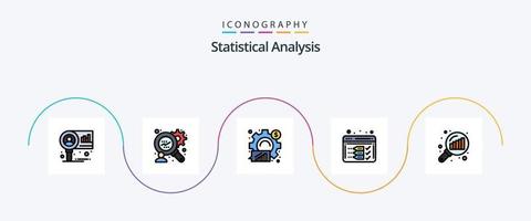 statistico analisi linea pieno piatto 5 icona imballare Compreso grafico ingrandimento. dati analizzando. attività commerciale. ragnatela. sviluppo vettore