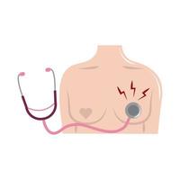 mese di consapevolezza del cancro al seno, capezzolo del cuore del corpo femminile dello stetoscopio, stile dell'icona piatto del concetto di assistenza sanitaria vettore