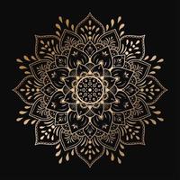 design mandala di lusso in oro su sfondo nero vettore