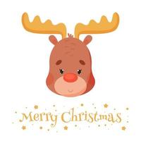 cartone animato carino renna, auguri di buon natale. illustrazione vettoriale. vettore