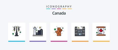 Canada linea pieno 5 icona imballare Compreso veloce cibo. tazza. inuit. Canada. birra. creativo icone design vettore