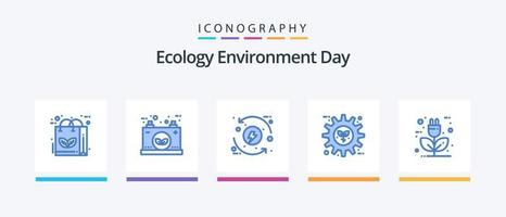 ecologia blu 5 icona imballare Compreso Ingranaggio. eco. potenza. energia. sviluppo. creativo icone design vettore