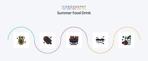 estate cibo bevanda linea pieno piatto 5 icona imballare Compreso estate. bere. bacca. estate. Sushi vettore