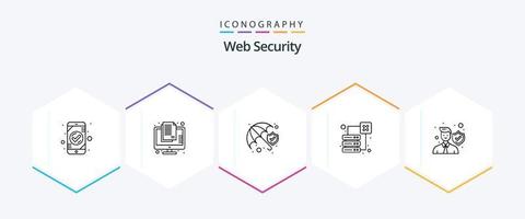 ragnatela sicurezza 25 linea icona imballare Compreso server. perdita. informazione. dati. ombrello vettore