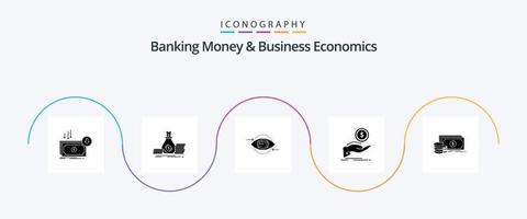 bancario i soldi e attività commerciale economia glifo 5 icona imballare Compreso denaro contante fuori. Piano. investimento. visione. occhio vettore