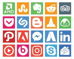 20 sociale media icona imballare Compreso linkedin messaggero blogger adobe campo base vettore