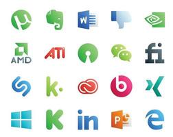 20 sociale media icona imballare Compreso xing adobe wechat cc kik vettore