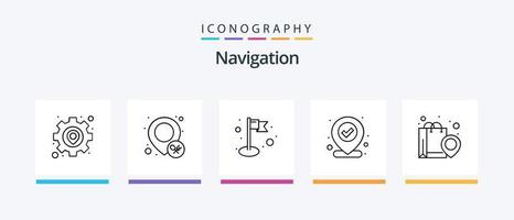 navigazione linea 5 icona imballare Compreso navigazione. carta geografica. destinazione. Posizione. volo destinazione. creativo icone design vettore