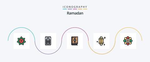 Ramadan linea pieno piatto 5 icona imballare Compreso celebrare. Ramadan. Islam. luce. Islam vettore