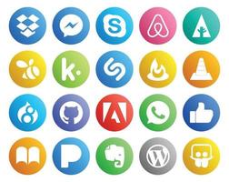 20 sociale media icona imballare Compreso piace adobe shazam github giocatore vettore