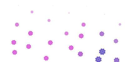 modello vettoriale viola chiaro, rosa con fiocchi di neve colorati.