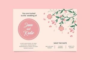 carta di invito matrimonio rosa. carta di invito matrimonio floreale con sfondo rosa. vettore