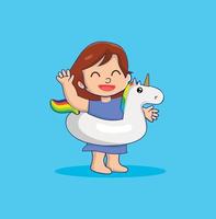 bambina con un unicorno galleggiante illustrazione vettoriale