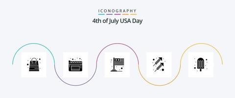 Stati Uniti d'America glifo 5 icona imballare Compreso ghiaccio crema. crema. bandiera. sparare. fuoco vettore