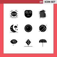 universale icona simboli gruppo di 9 moderno solido glifi di cucinando Luna edificio vacanza Internet modificabile vettore design elementi