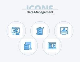 dati gestione blu icona imballare 5 icona design. marchio. documento. id. dai un'occhiata elenco. ambientazione vettore