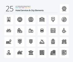 Hotel Servizi e città elementi 25 linea icona imballare Compreso Hotel. greco. Camera da letto. pubblico vettore
