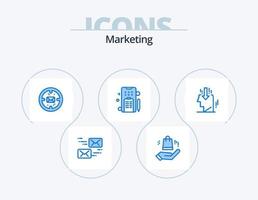 marketing blu icona imballare 5 icona design. pubblico. marketing. finanza. testa. testo vettore