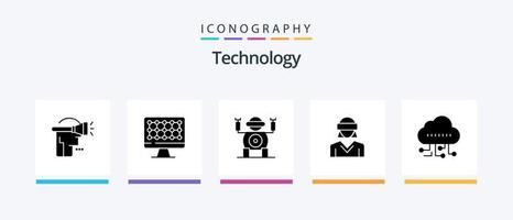 tecnologia glifo 5 icona imballare Compreso tecnologia. dati. tecnologia. donna. realtà. creativo icone design vettore