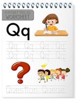 foglio di lavoro per tracciare l'alfabeto con le lettere q e q vettore