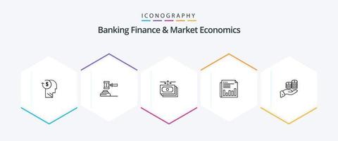 bancario finanza e mercato economia 25 linea icona imballare Compreso Contanti. fluire. asta. dollaro. giudice vettore