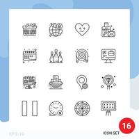 azione vettore icona imballare di 16 linea segni e simboli per programma formazione scolastica amore nozze amore modificabile vettore design elementi