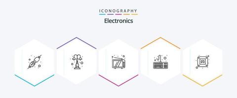 elettronica 25 linea icona imballare Compreso tappo. elettrico. retrò. tastiera del computer. computer vettore