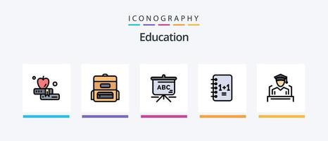 formazione scolastica linea pieno 5 icona imballare Compreso . Strumenti. la laurea. geometrico. donna. creativo icone design vettore