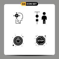 mobile interfaccia solido glifo impostato di 4 pittogrammi di mente energia testa aziendale amministrazione interruttore modificabile vettore design elementi