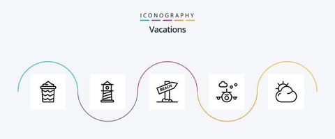 vacanze linea 5 icona imballare Compreso mezzi di trasporto . spiaggia . Casa. viaggio vettore