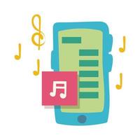smartphone online con musica in stile piatto vettore