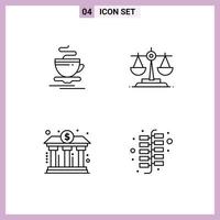 universale icona simboli gruppo di 4 moderno riga piena piatto colori di tè edificio Hotel legge finanza modificabile vettore design elementi