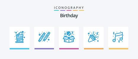 compleanno blu 5 icona imballare Compreso divertimento. festa. dolce. coriandoli. compleanno. creativo icone design vettore