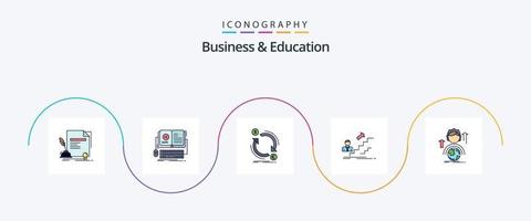 attività commerciale e formazione scolastica linea pieno piatto 5 icona imballare Compreso sviluppo. promozione. mobile. convertire. finanza vettore