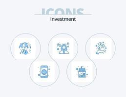 investimento blu icona imballare 5 icona design. investimento. insegnante. finanza. i soldi. formazione scolastica vettore