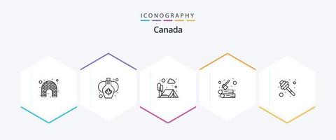 Canada 25 linea icona imballare Compreso Miele. all'aperto. avventura. Di legno. log vettore