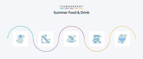 estate cibo e bevanda blu 5 icona imballare Compreso Ghiaccio. crema. frutti di mare. ciotola. cibo venditore vettore