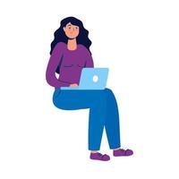 giovane donna utilizzando laptop seduto personaggio vettore