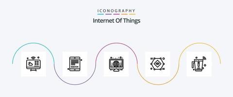 Internet di cose linea 5 icona imballare Compreso succo. Wifi. tenere sotto controllo. inteligente telecamera. IoT vettore