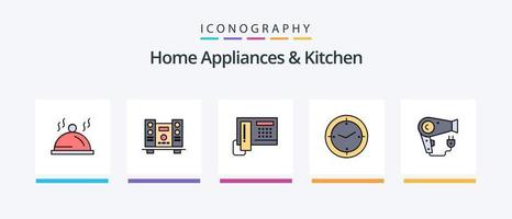 casa elettrodomestici e cucina linea pieno 5 icona imballare Compreso cucina. tappo. cucina. asciugacapelli. asciugatrice. creativo icone design vettore