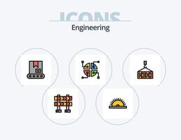 ingegneria linea pieno icona imballare 5 icona design. forbice. costruzione. costruzione. macchina. microchip vettore