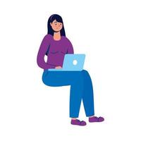 giovane donna utilizzando laptop seduto personaggio vettore