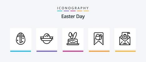 Pasqua linea 5 icona imballare Compreso Pasqua. frutta. etichetta. ciliegia. uovo. creativo icone design vettore