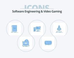 Software ingegneria e video gioco blu icona imballare 5 icona design. gioco. computer. gioco. programma. editore vettore