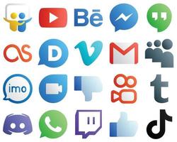 20 pendenza icone per superiore sociale media piattaforme come come Audio. il mio spazio. lastfm. posta e gmail icone. completamente personalizzabile e professionale vettore