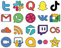 20 accattivante linea pieno sociale media icone come come Google incontrare. dribbling. video. WhatsApp e e-mail professionale e alta risoluzione vettore