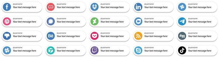 20 Seguire me sociale media icone con personalizzabile Messaggio come come messaggero. Google duo. professionale. deviantart e mesenger icone. alto qualità e creativo vettore
