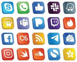 isometrico 3d icone di superiore sociale media 20 imballare come come RSS. microsoft squadra. fb e Tinder icone. versatile e professionale vettore